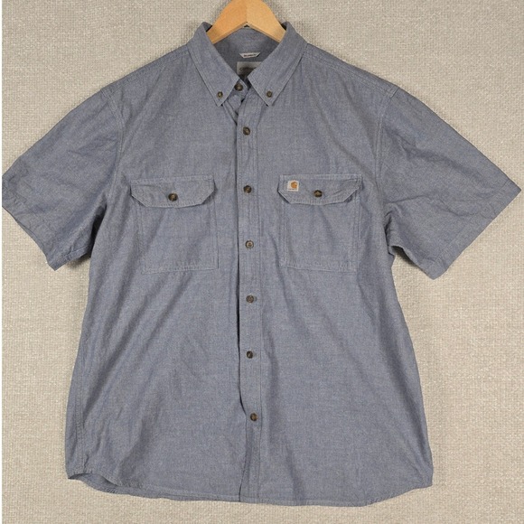 Carhartt Other - Carhartt Mens S200 499 Relaxed Fit Short Sleeve Chambray Work Shirt Blue XL